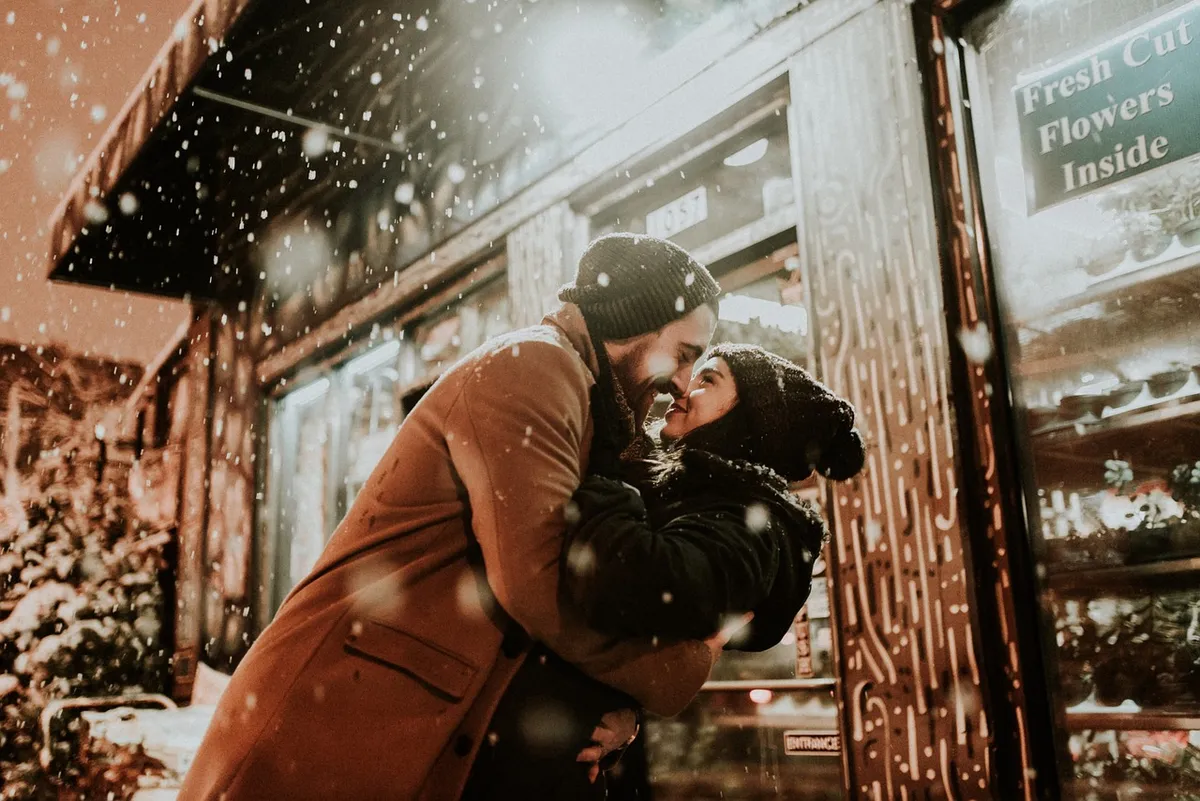 happy valentines day, love, kiss, romance, nature, together, snow, season, winter, people, man, woman, cold, weather, couple, hug