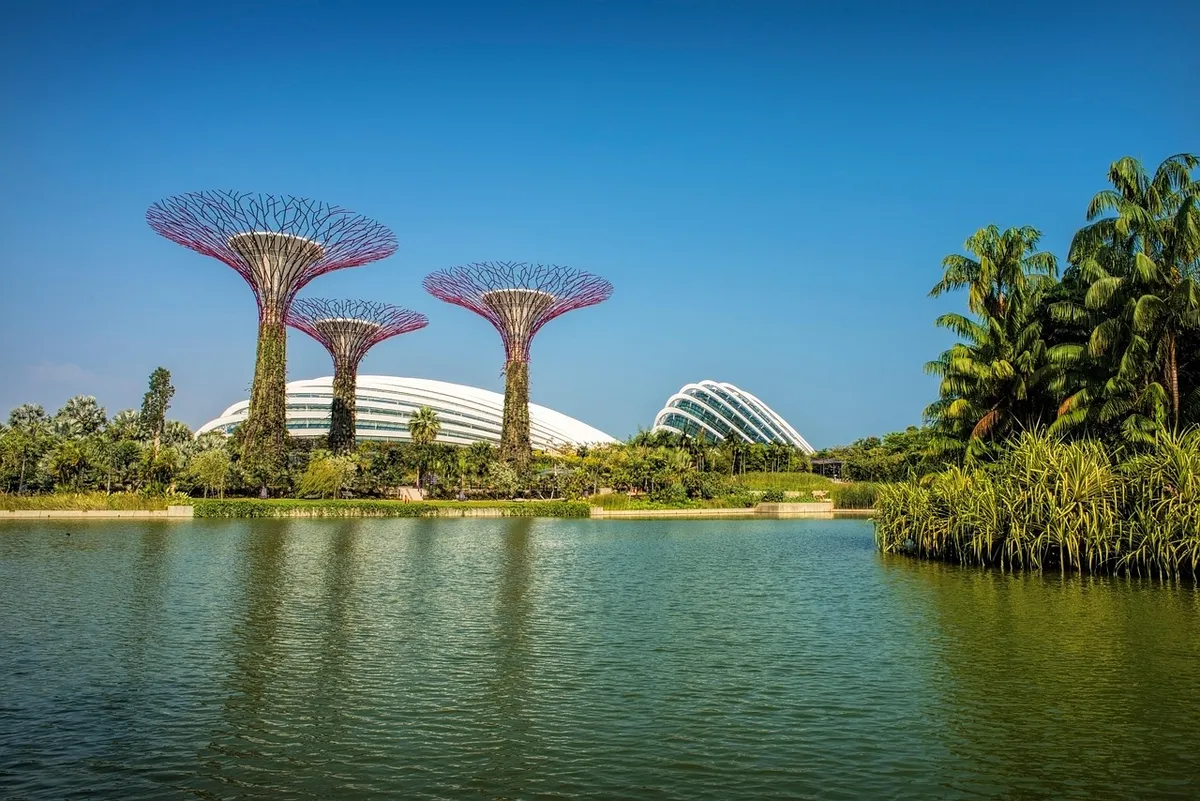 gardens by the bay, flower dome, bay, singapore, architecture, modern, buildings, city, waterfront, water, park, landmark, tourist attraction, nature, marina, a